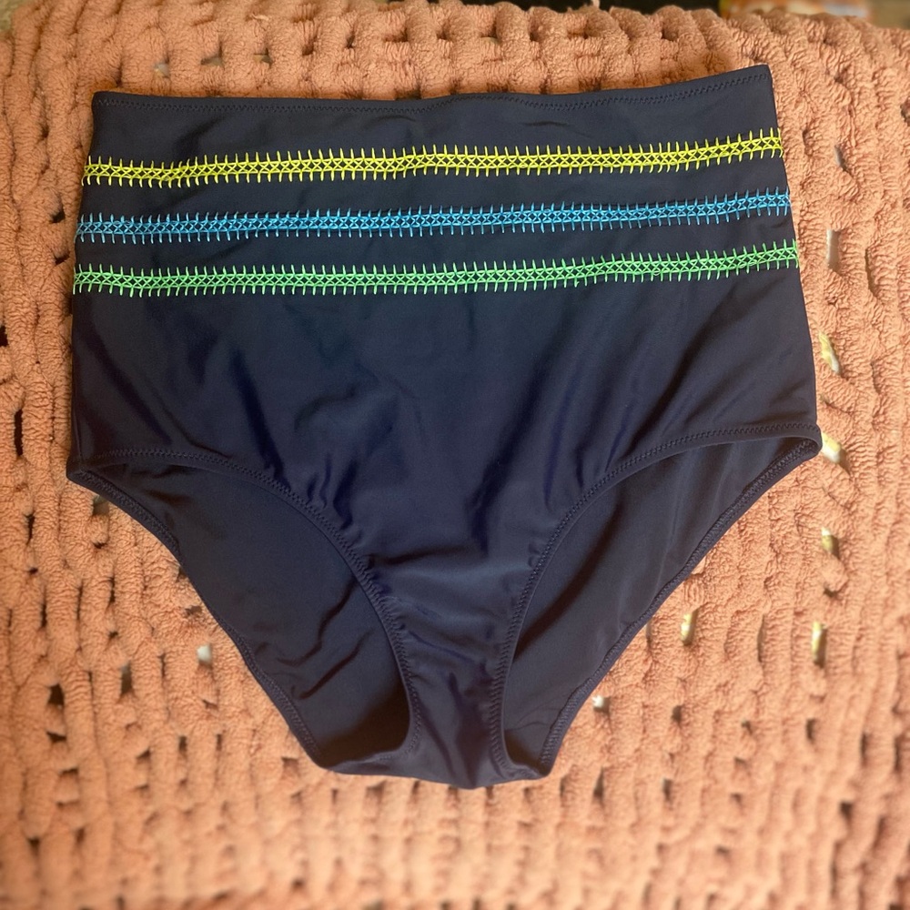 Aerie Navy Bikini Bottoms with Colorful Stitching